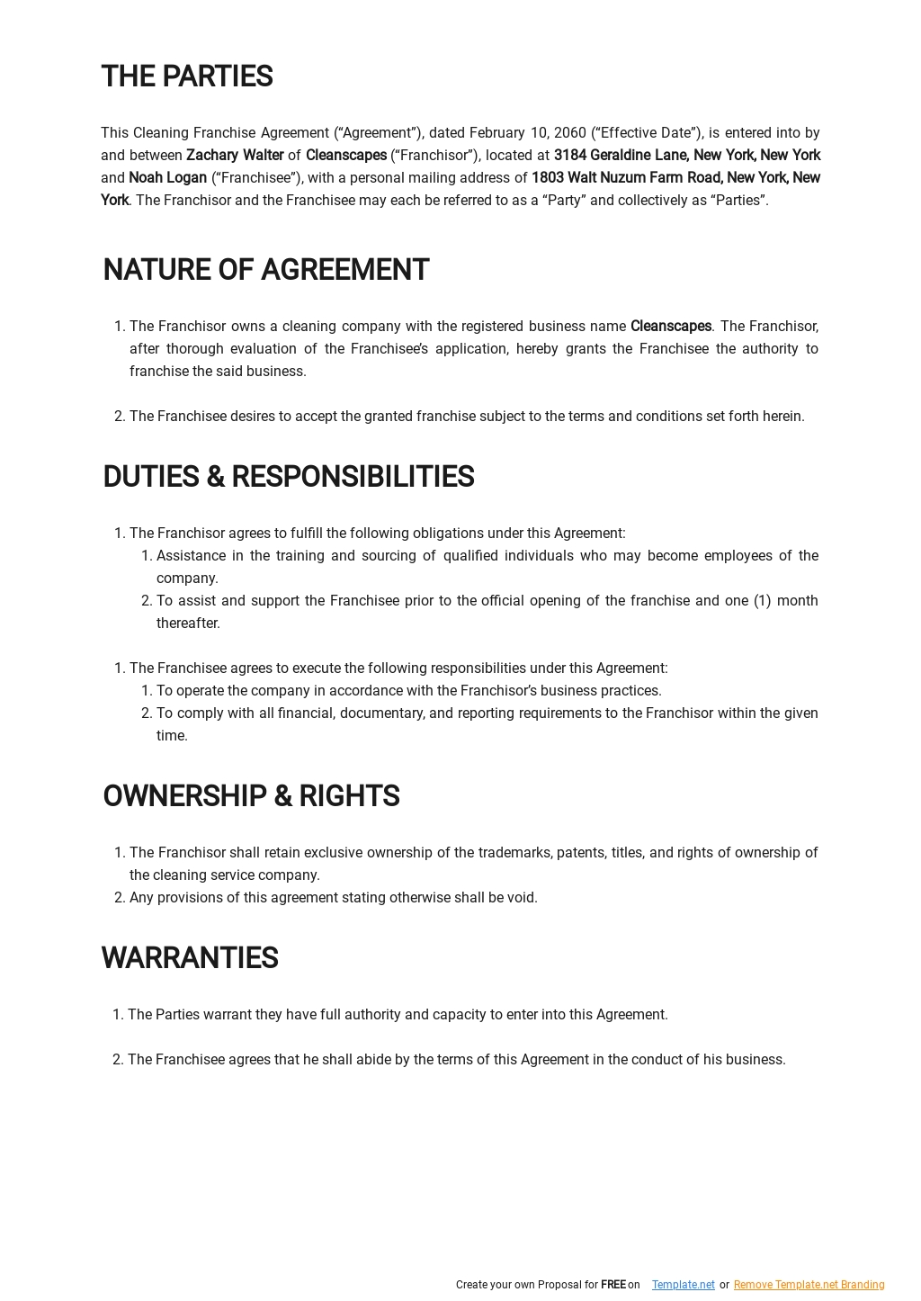 Cleaning Franchise Agreement Template Google Docs Word Apple Pages