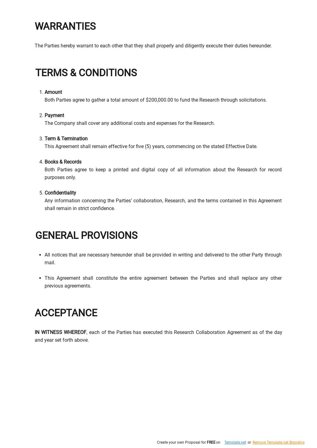 Project Collaboration Agreement Template