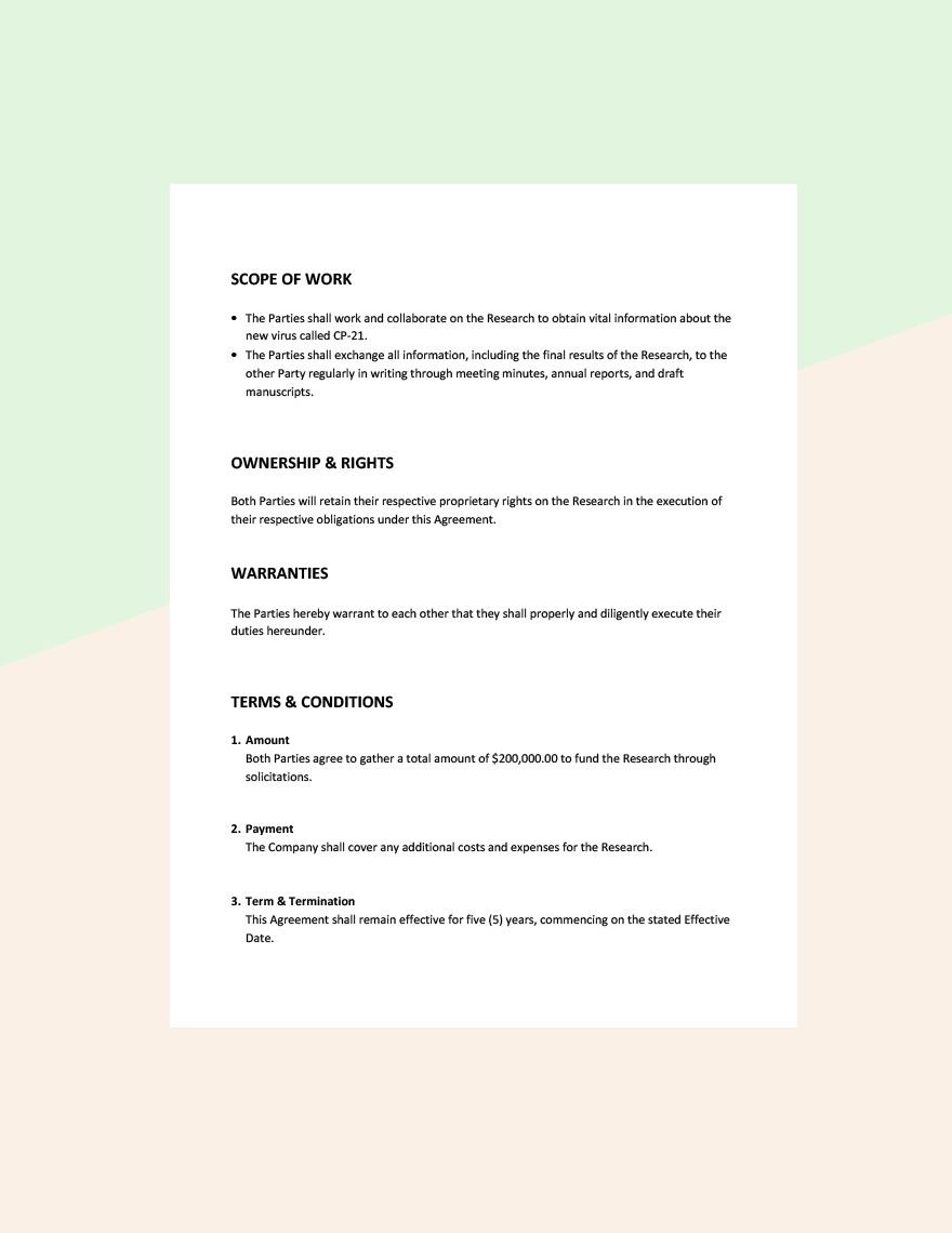 Simple Research Collaboration Agreement Template