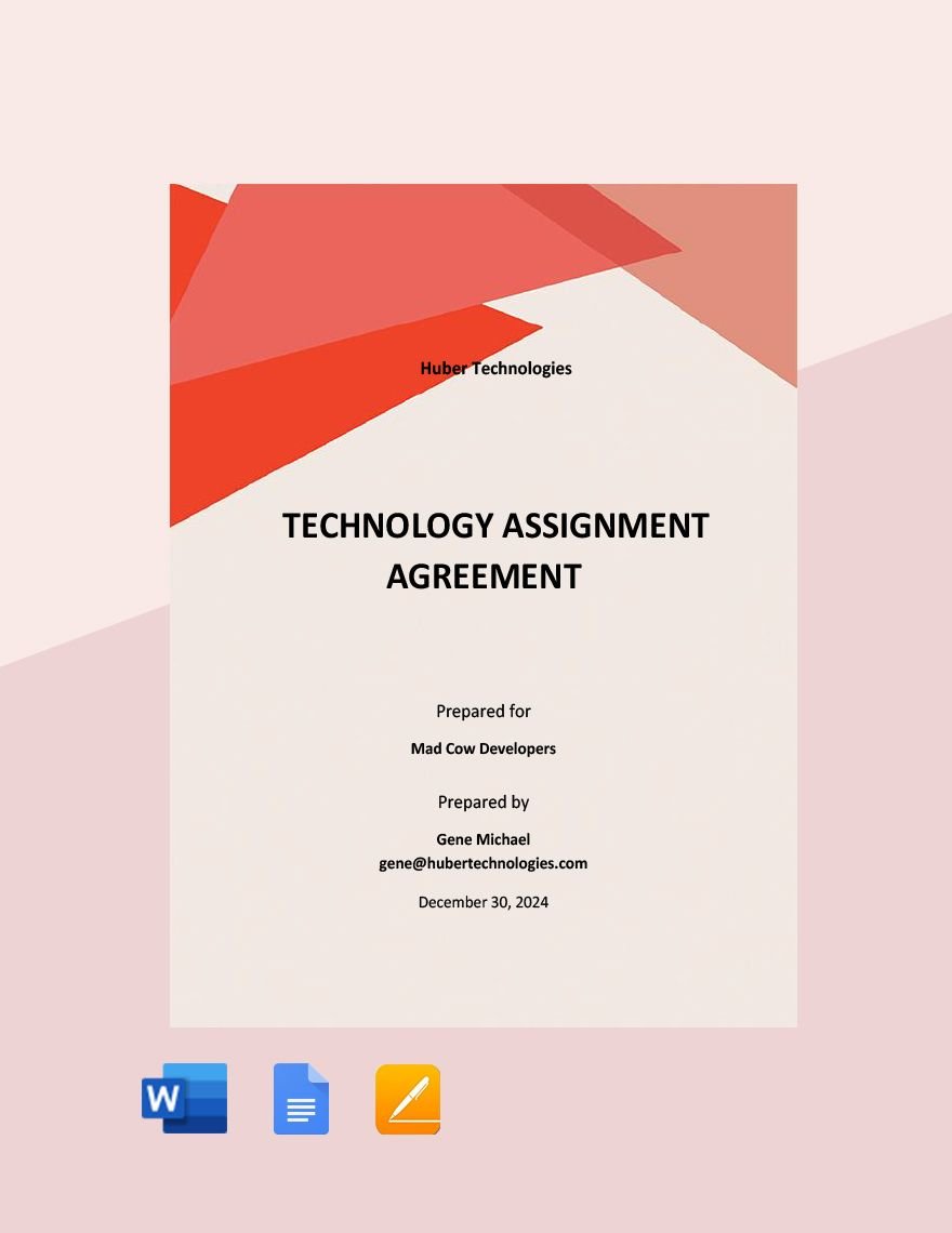 Sample Technology Assignment Agreement Template  in Word, Google Docs, Apple Pages