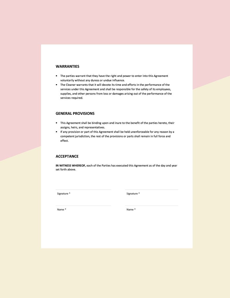 Sample Cleaning Agreement Template