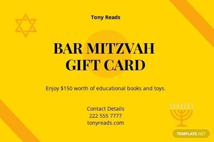 Bar Mitzvah Gift Card Template in Word, Google Docs, Illustrator, PSD, Apple Pages, Publisher