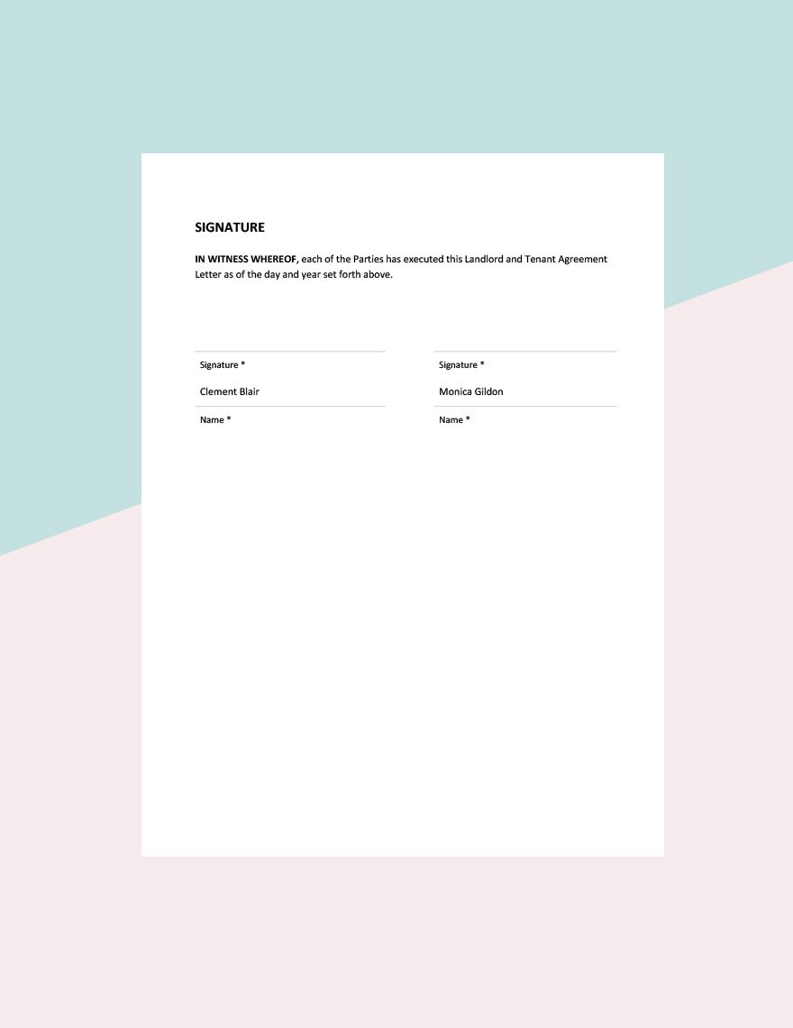 Sample Landlord and Tenant Agreement Letter Template