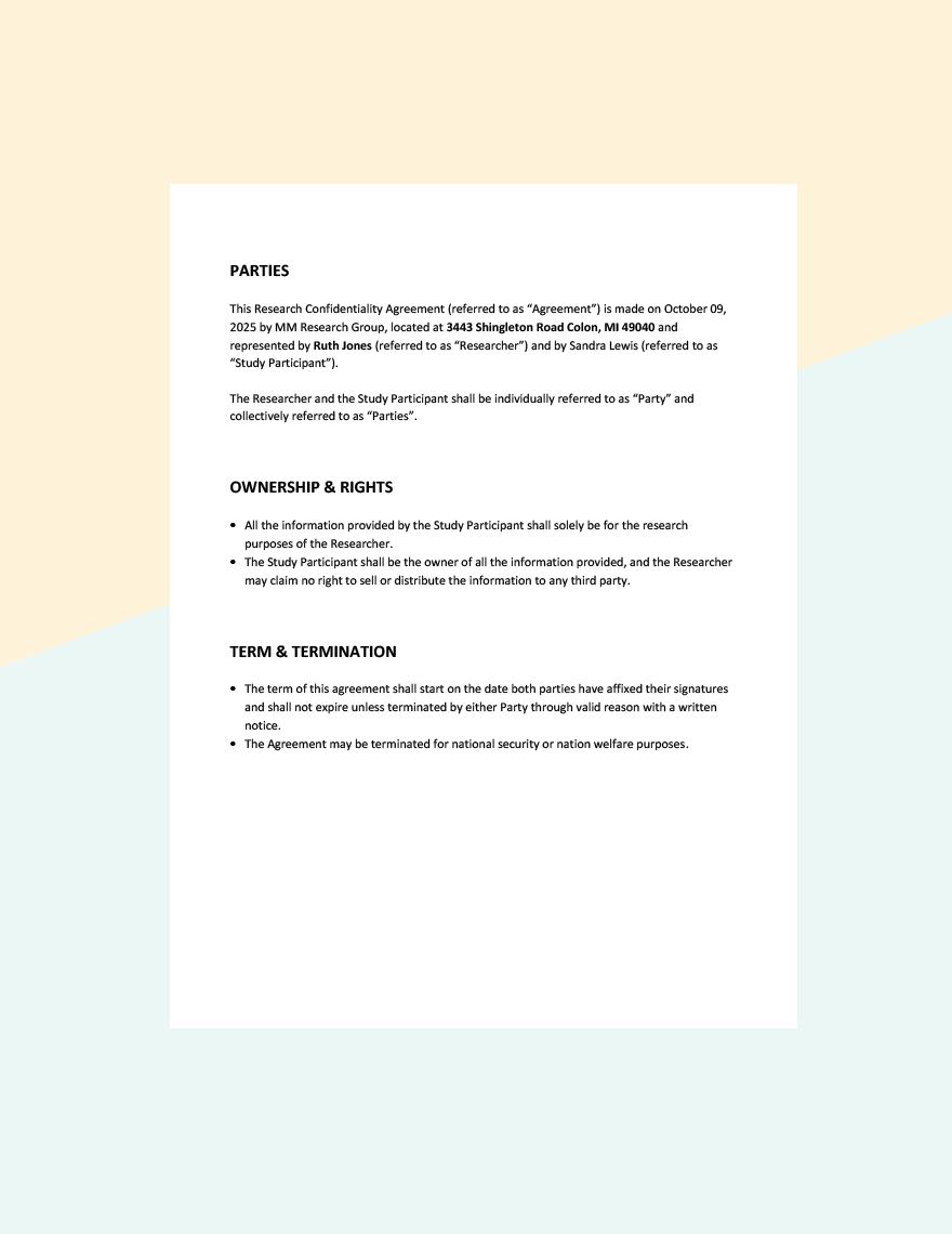 Research Confidentiality Agreement Template