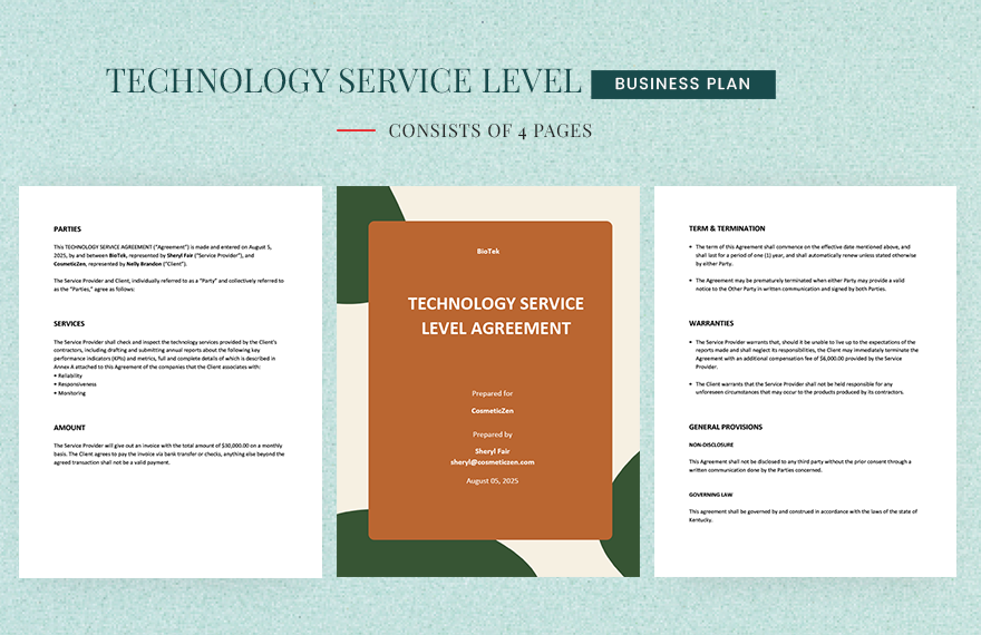 Technology Service Level Agreement Template