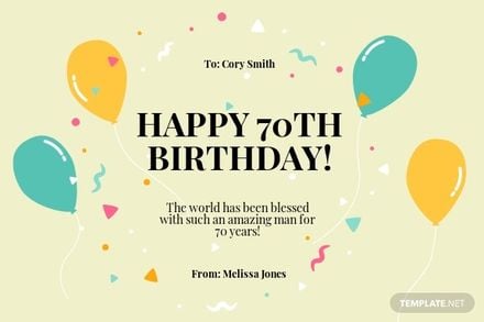 Personalised 70th Birthday Card Template