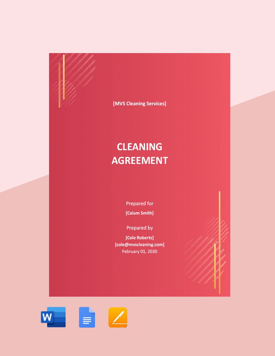 Cleaning Agreement Template in Word, Google Docs, Apple Pages