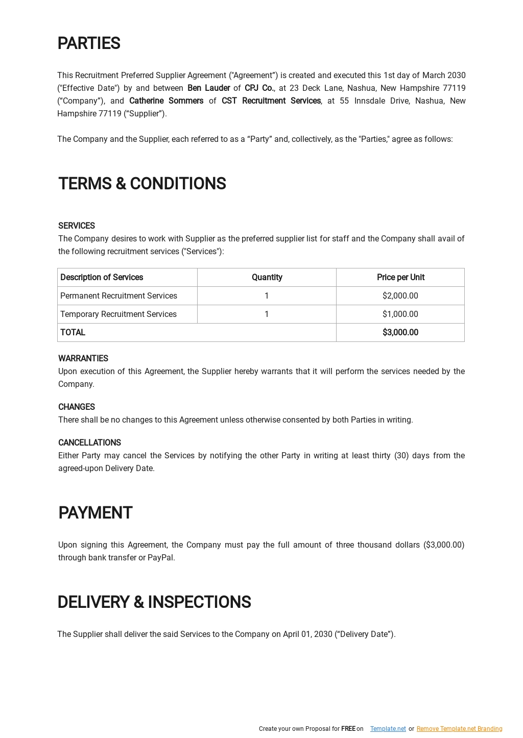 Supplier Quality Agreement Template