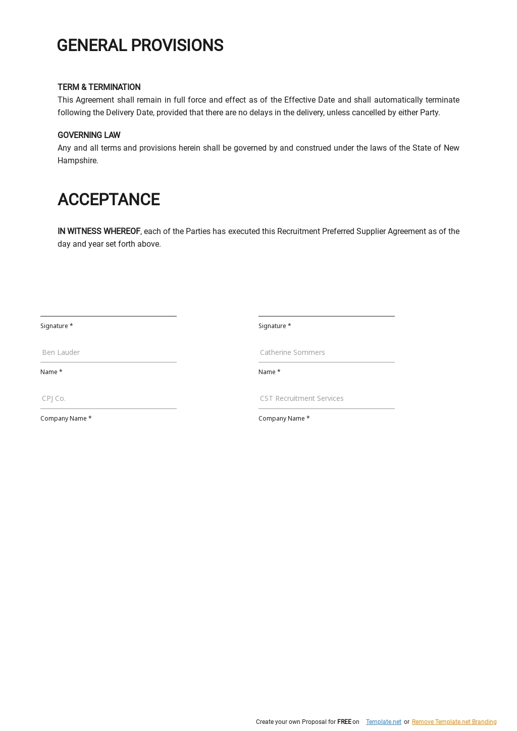 Recruitment Preferred Supplier Agreement Template - Google Docs Pertaining To preferred supplier agreement template