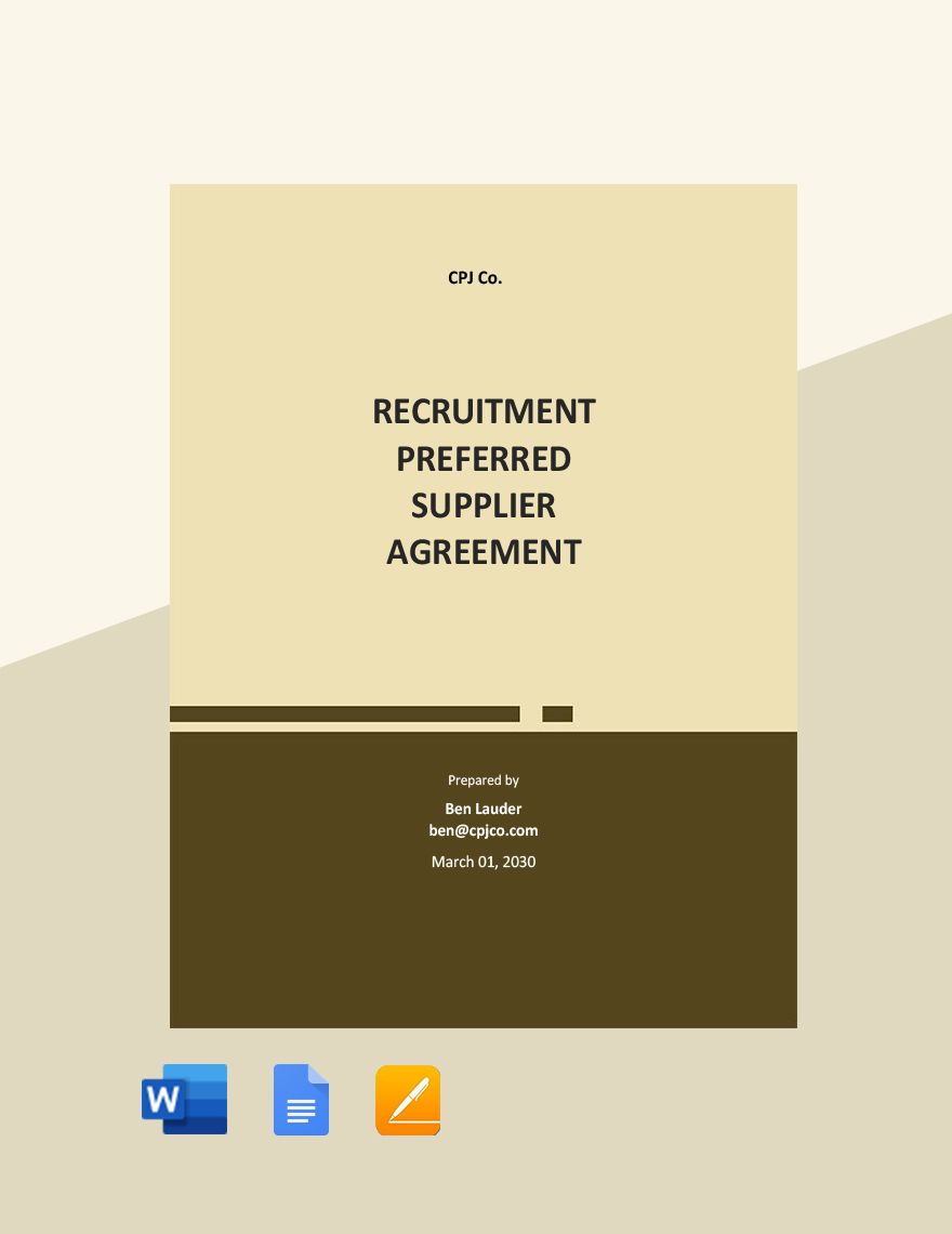 Recruitment Preferred Supplier Agreement Template in Word, Google Docs, Apple Pages