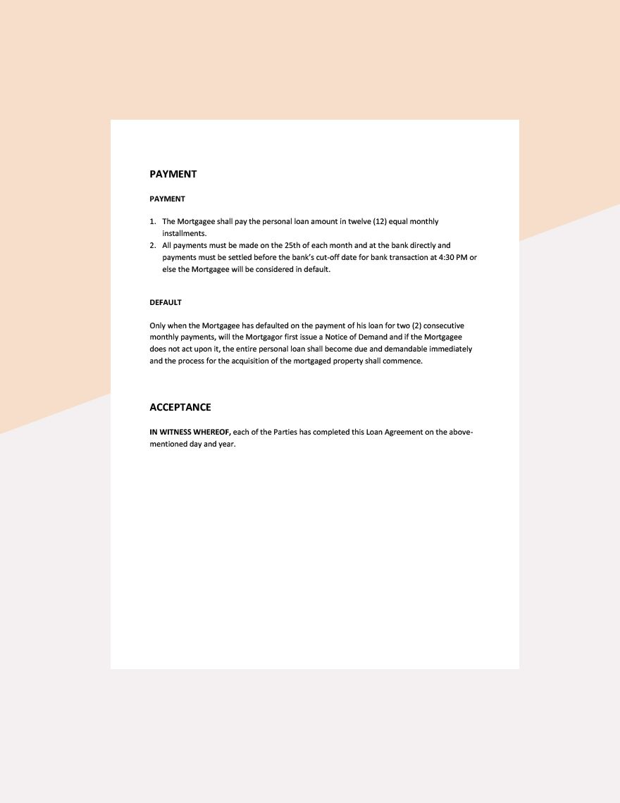 Personal Mortgage Agreement Template 