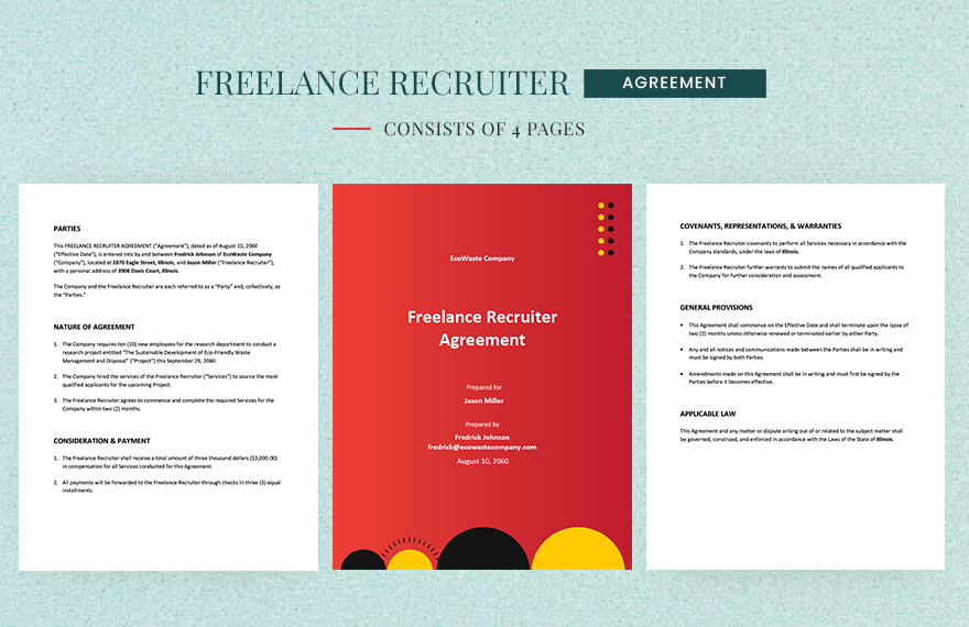 Freelance Recruiter Agreement Template  in Word, Google Docs, Apple Pages