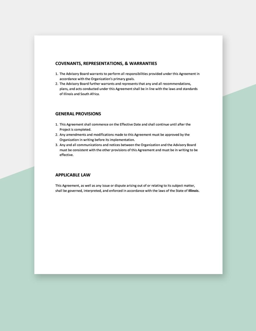 NonProfit Advisory Board Agreement Template Download in Word, Google