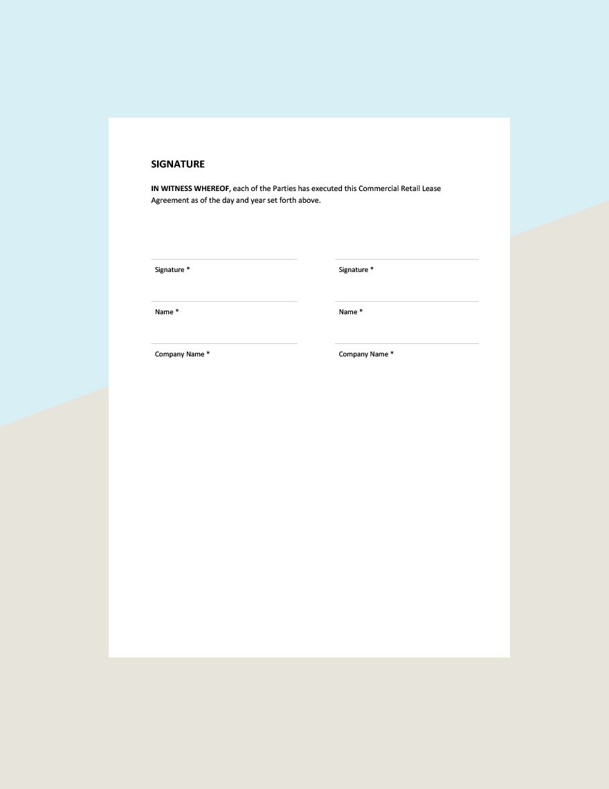 Commercial Retail Lease Agreement Template