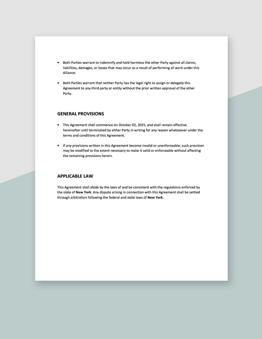 Free Simple Strategic Alliance Agreement Template Download in Word