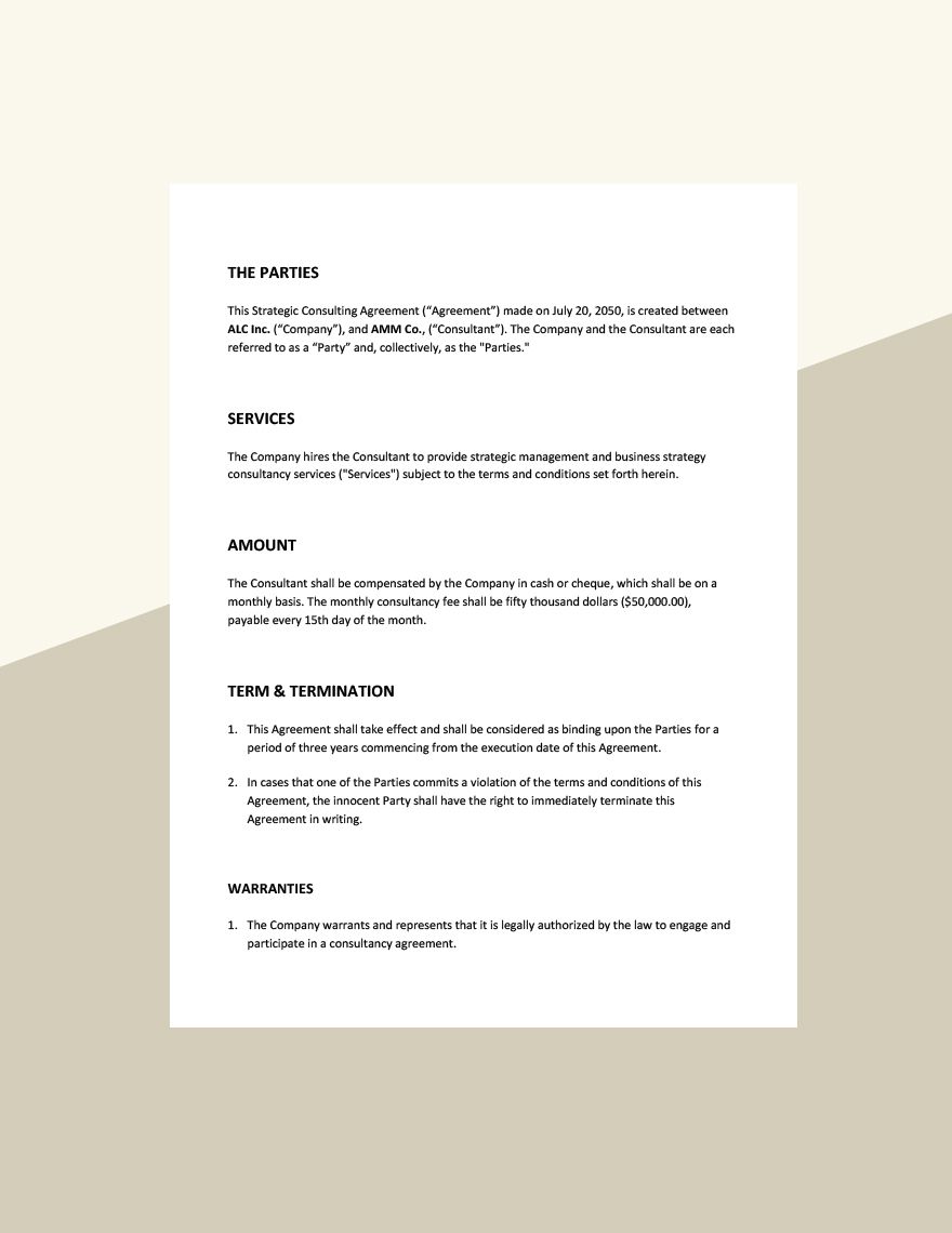 Strategic Consulting Agreement Template