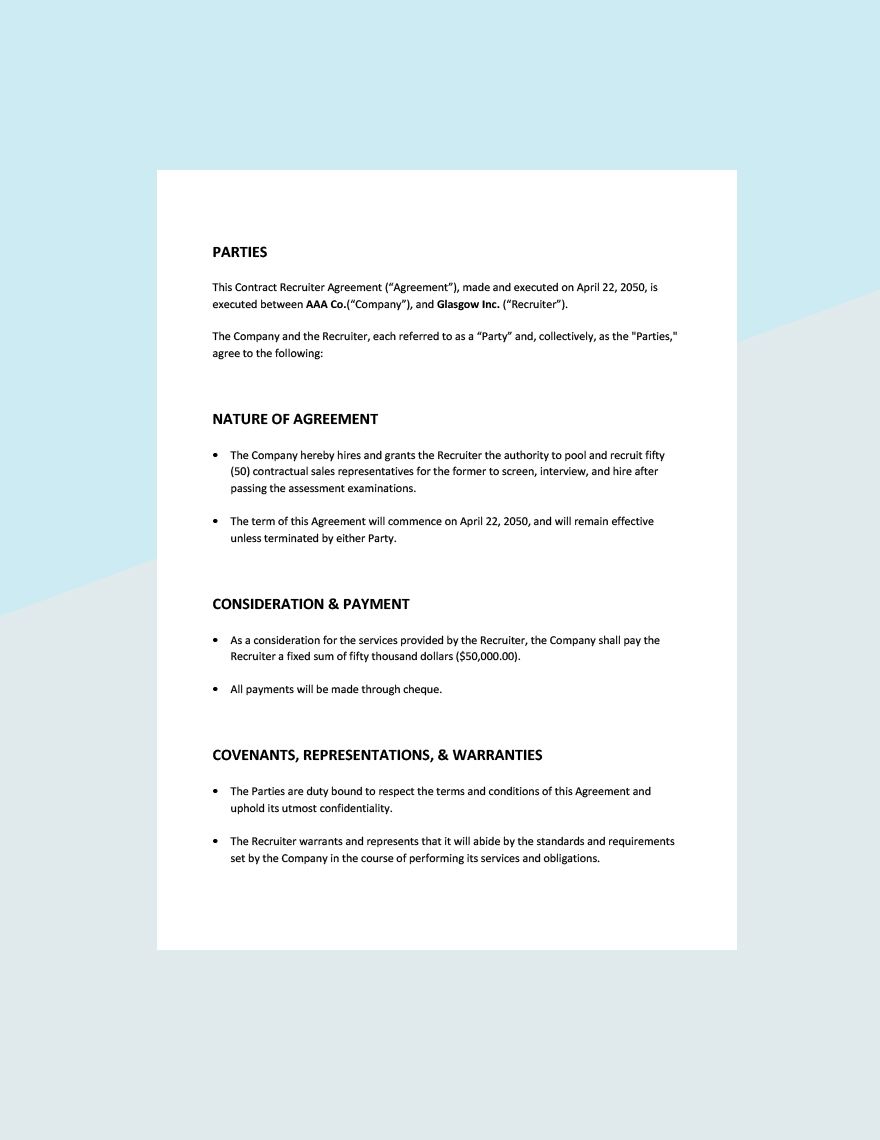 Contract Recruiter Agreement Template
