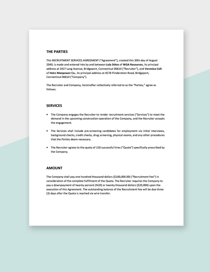Recruitment Services Agreement Template
