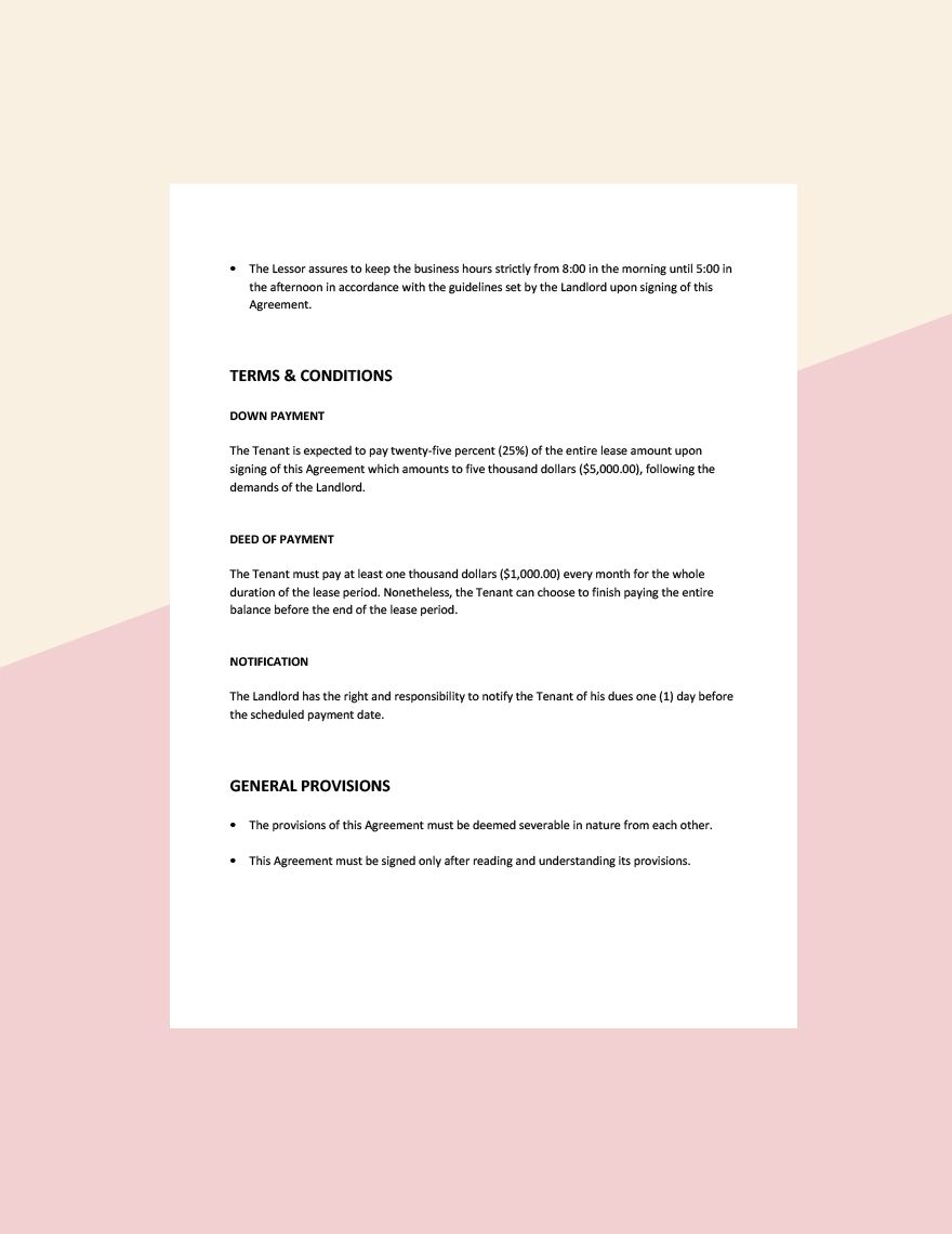 Retail Lease Agreement Template