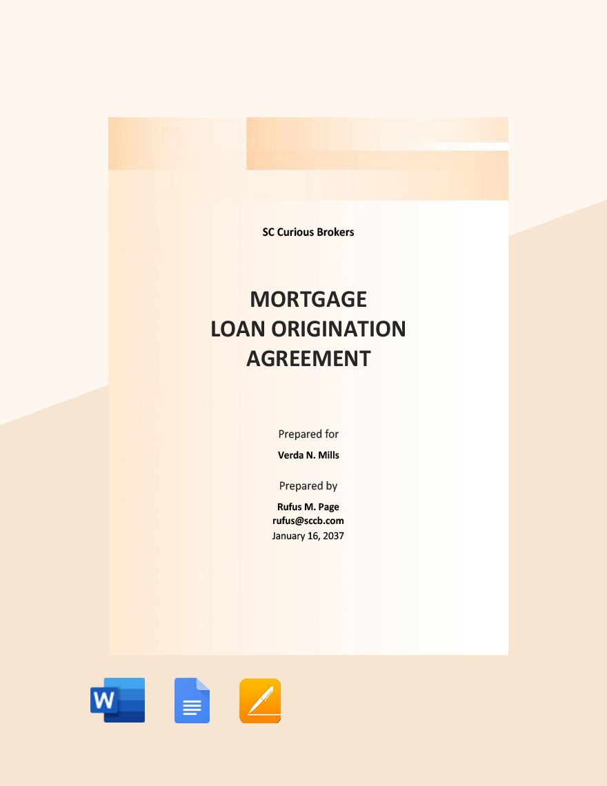 Mortgage Loan Origination Agreement Template