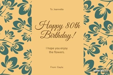 80th Female Birthday Card Template