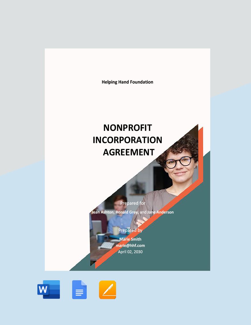 Nonprofit Incorporation Agreement Template in Word, Google Docs, Apple Pages