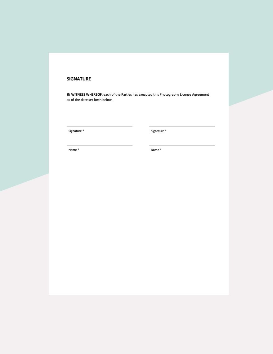 Photography License Agreement Template