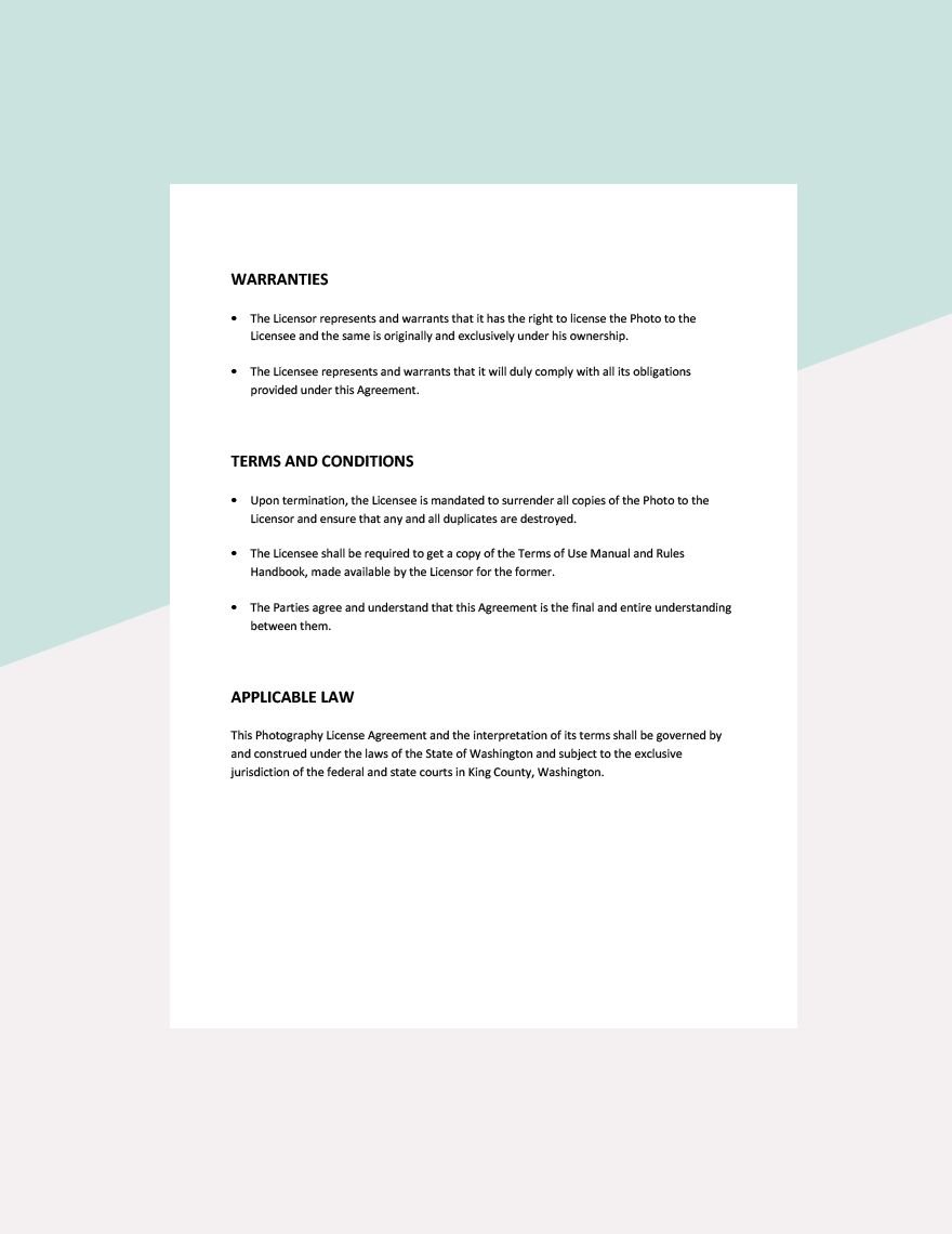 Photography License Agreement Template