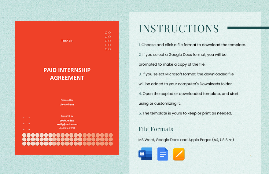 Paid Internship Agreement Template in Word Google Docs Pages