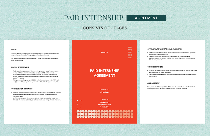 Paid Internship Agreement Template in Word Google Docs Pages