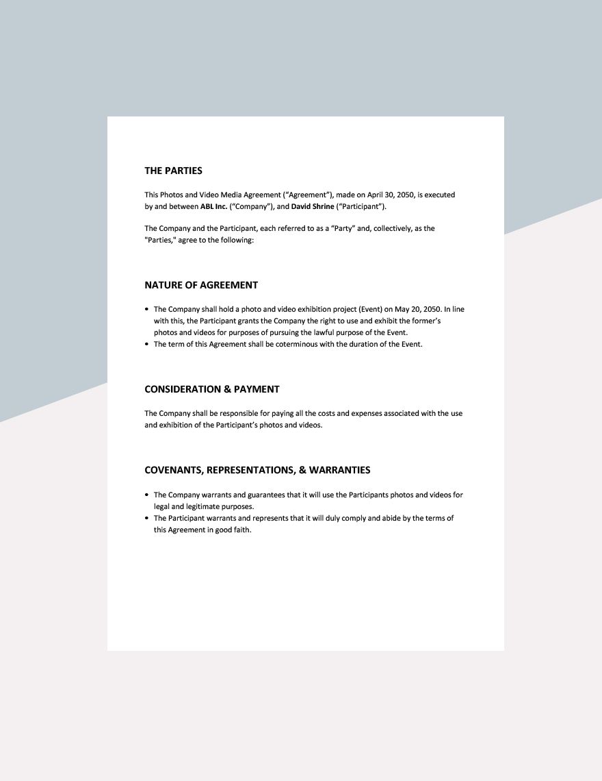 Photos and Video Media Agreement Template