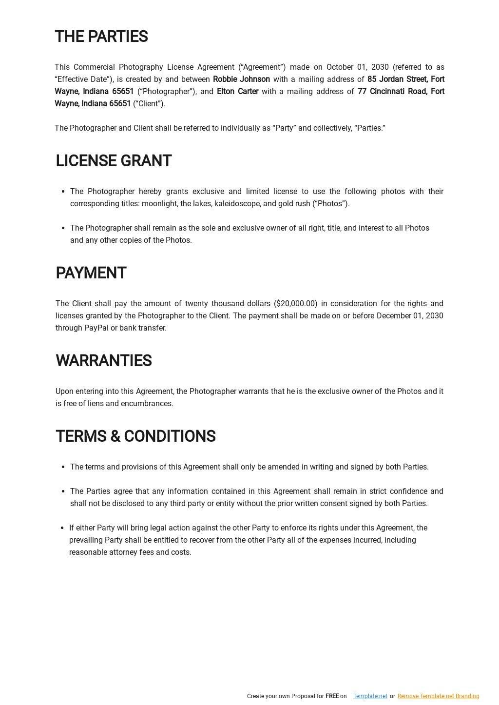 Free Commercial Photography License Agreement Template - Google For photography license agreement template