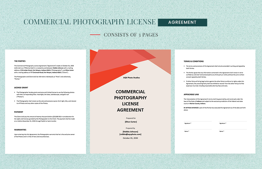 Free Commercial Photography License Agreement Template