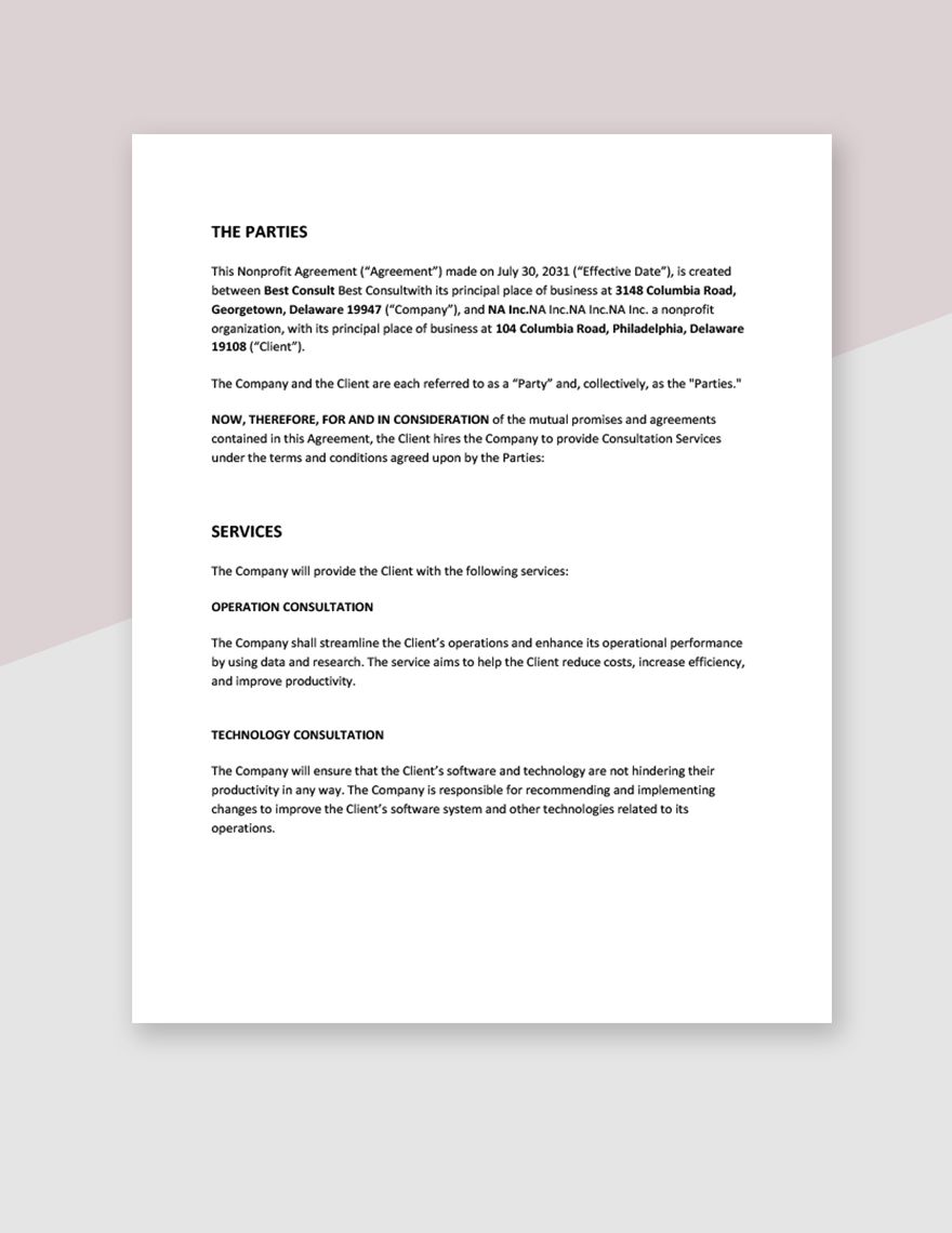 Nonprofit Consulting Agreement Template