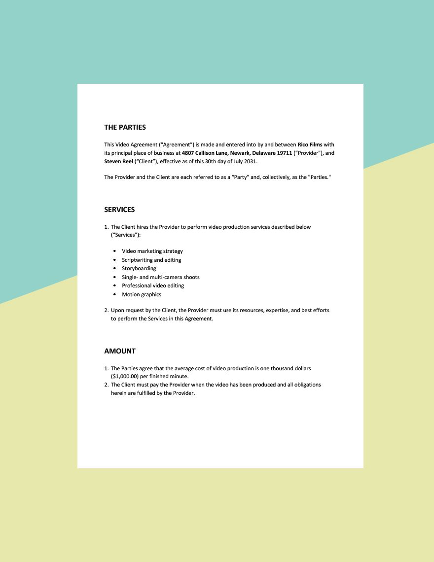 Video Production Services Agreement Template
