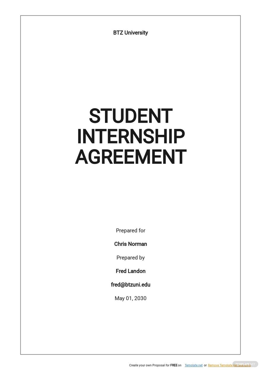 Student Internship Agreement Template Google Docs, Word, Apple Pages