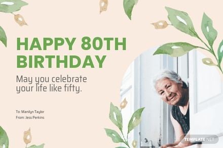 80th Birthday Card Template