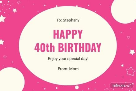 40th Birthday Card Template For Daughter