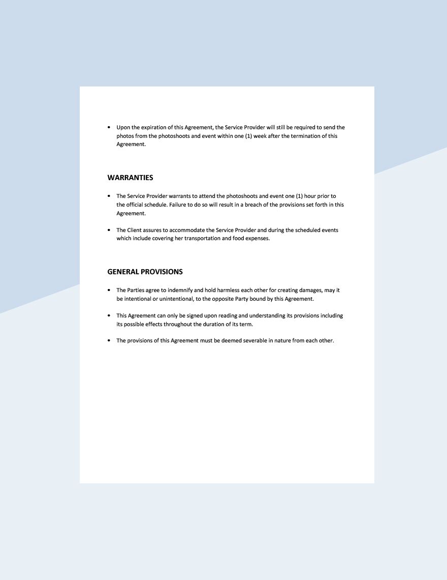 Photography Service Agreement Template