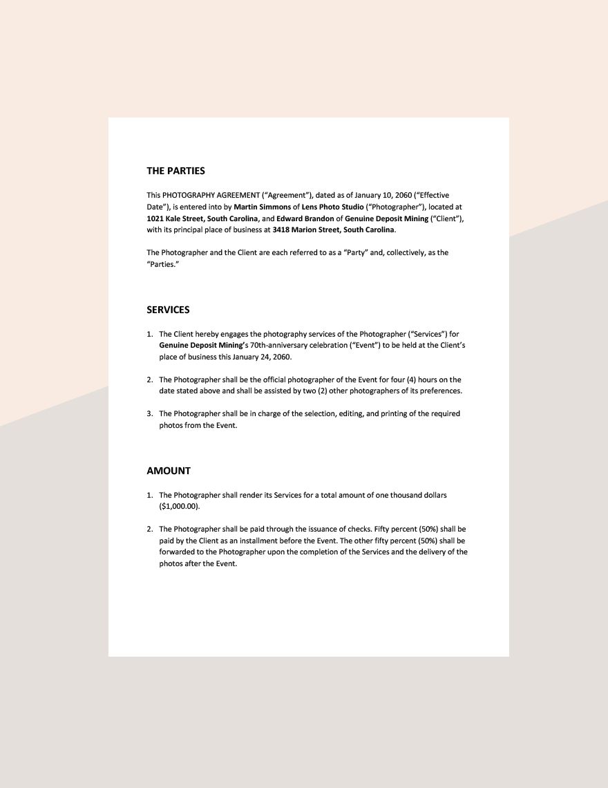 Photography Agreement Template 