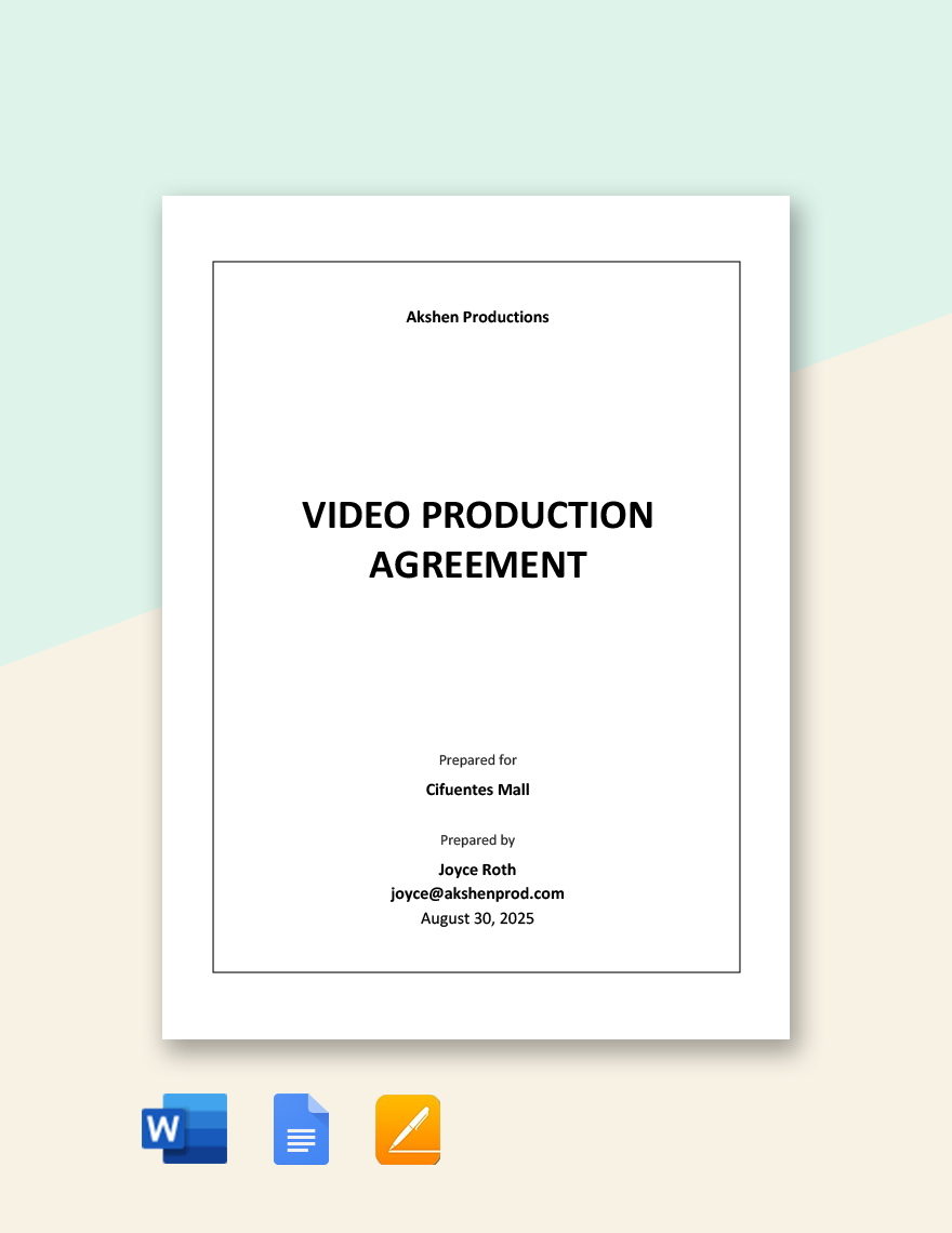 Video Production Agreement Template Google Docs, Word, Apple Pages