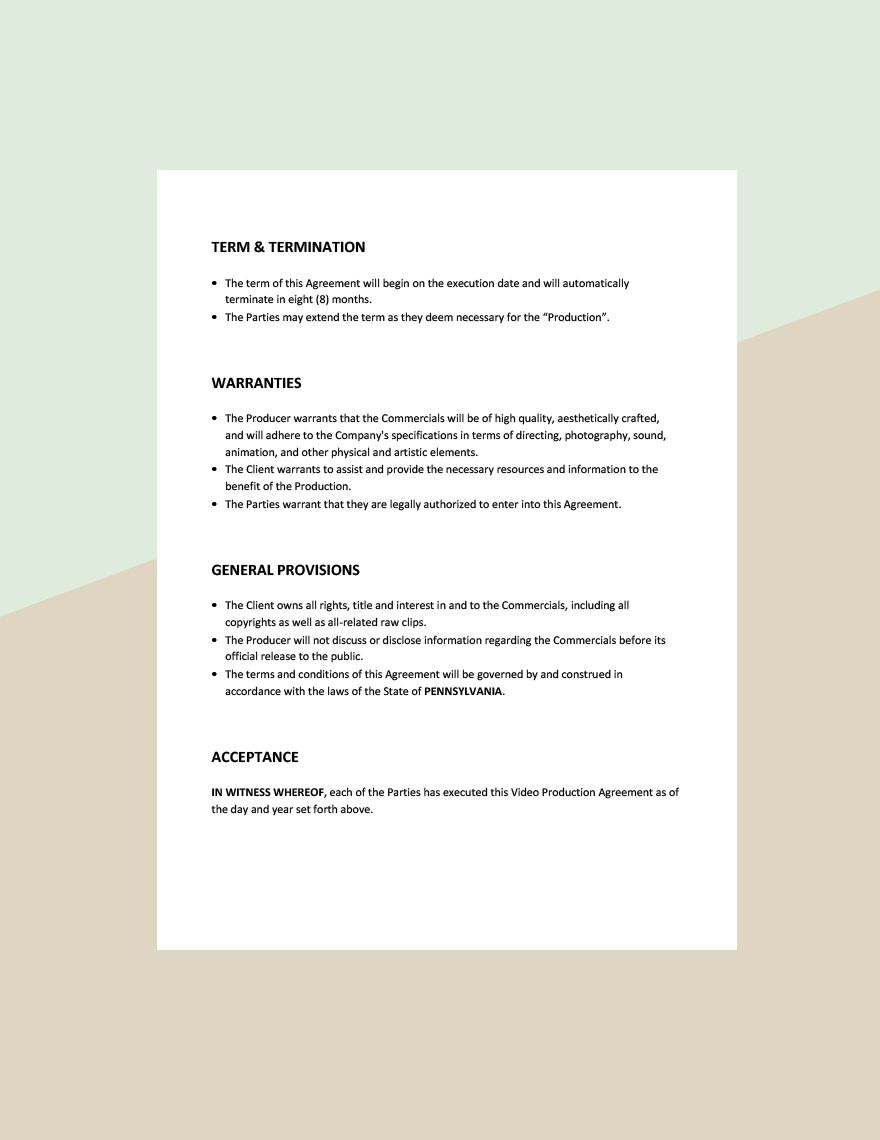 Video Production Agreement Template