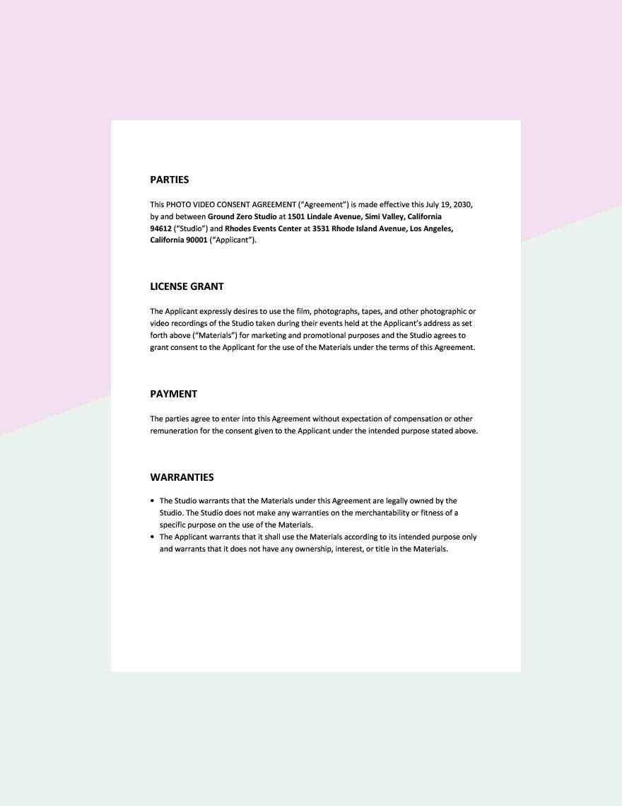 Photo Video Consent Agreement Template