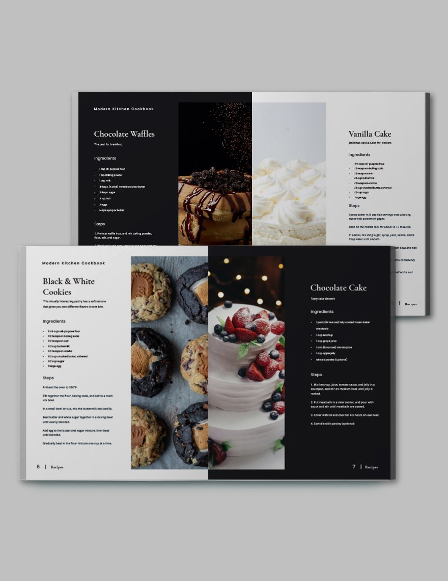 Editable Modern Black and White Recipe Cookbook Template