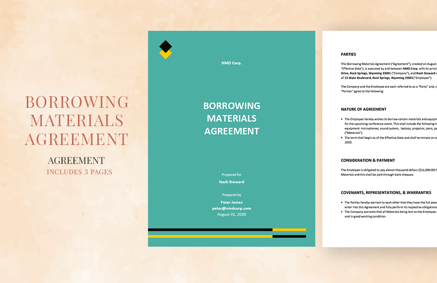 Borrowing Materials Agreement Template in Word, Google Docs, Apple Pages
