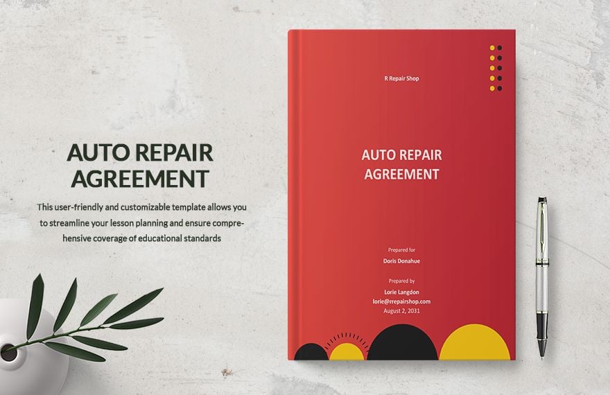 Auto Repair Agreement Template