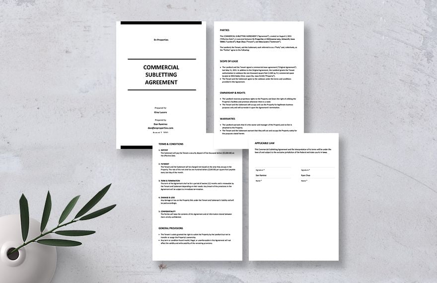 Commercial Subletting Agreement Template in Word Google Docs Pages