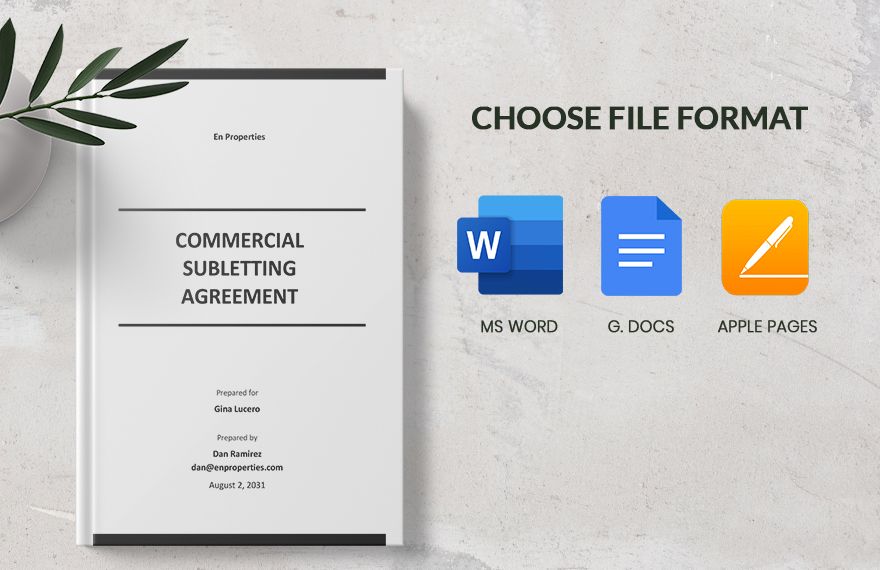 Commercial Subletting Agreement Template in Word Google Docs Pages