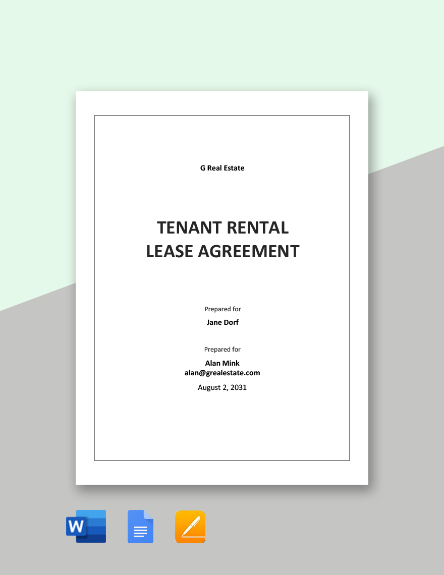 Tenant Rental Agreement Template - Google Docs, Word, Apple Pages ...