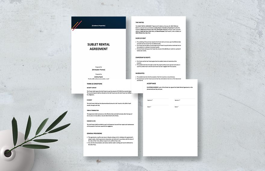 Sublet Rental Agreement Template 